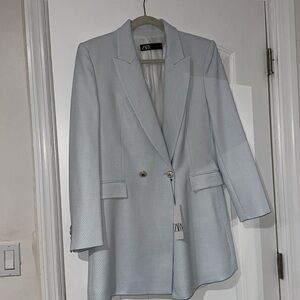 NWT- ZARA Blazer baby blue with gold accents